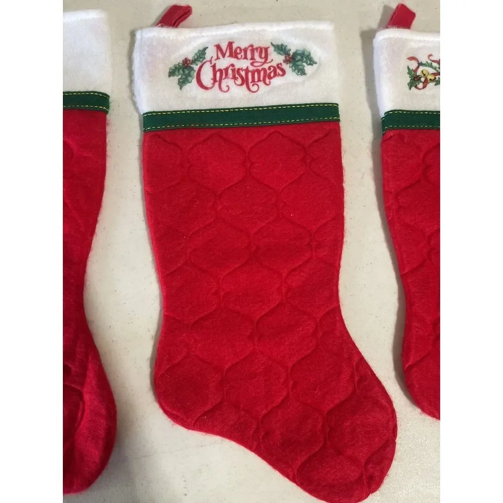 Lot‎ Of 3 Vintage Red Felt Christmas Stockings 1980s